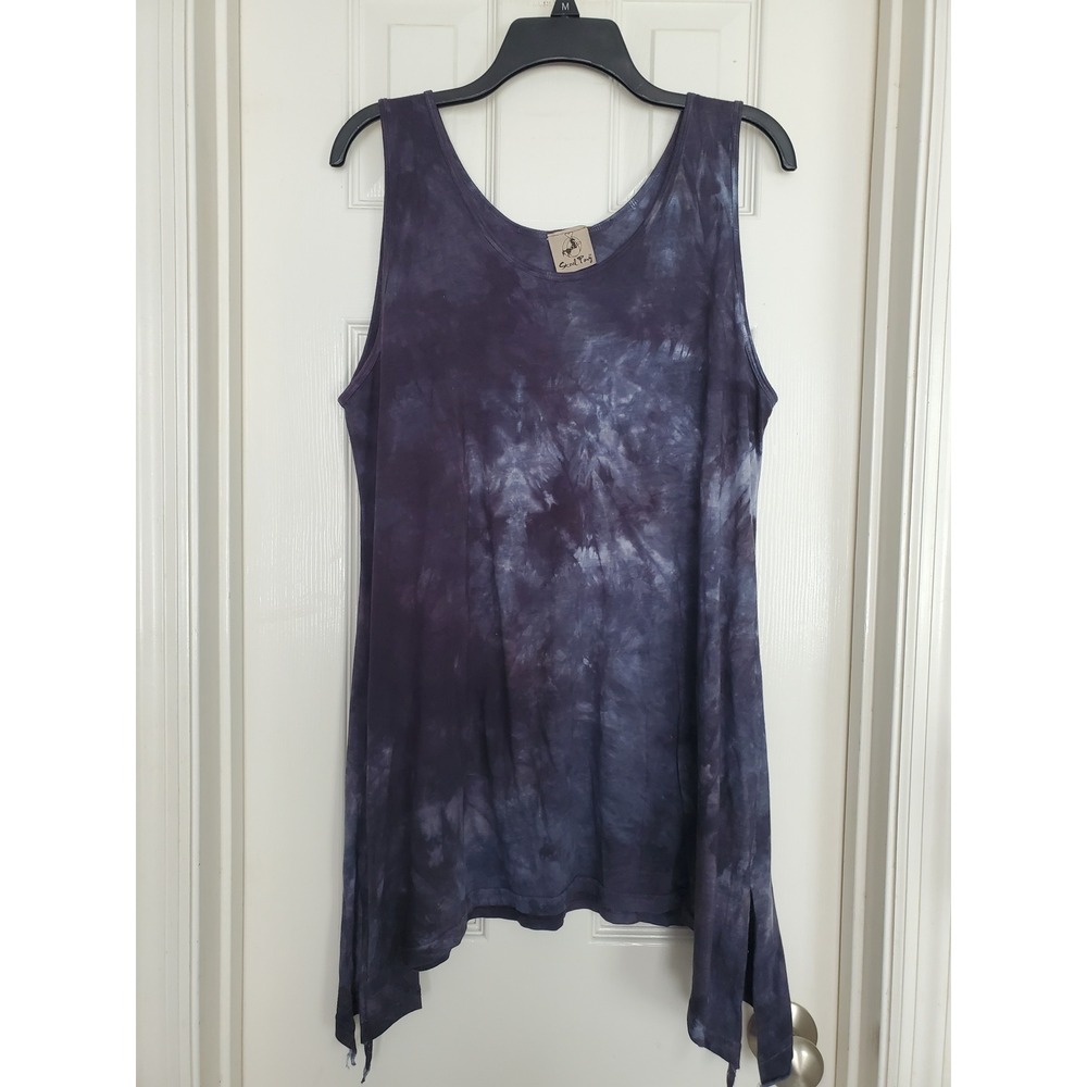 Steel‎ Pony Lagenlook Tank Top Tunic Tie Dye Sharkbite Hem Arsty Hippie Tunic M